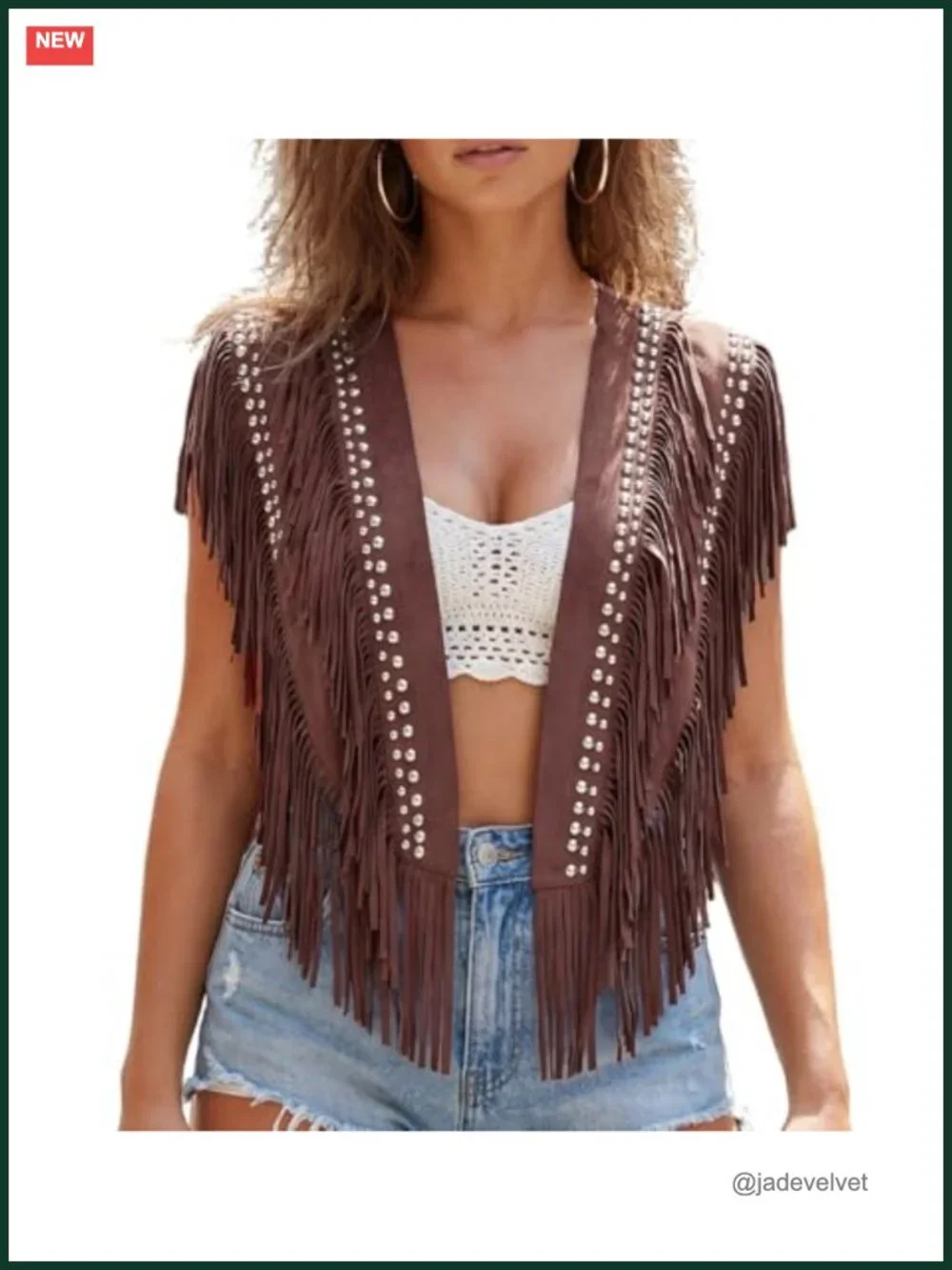 Faux Suede Studded Fringe Poncho Wrap for Women, Western Cape Top